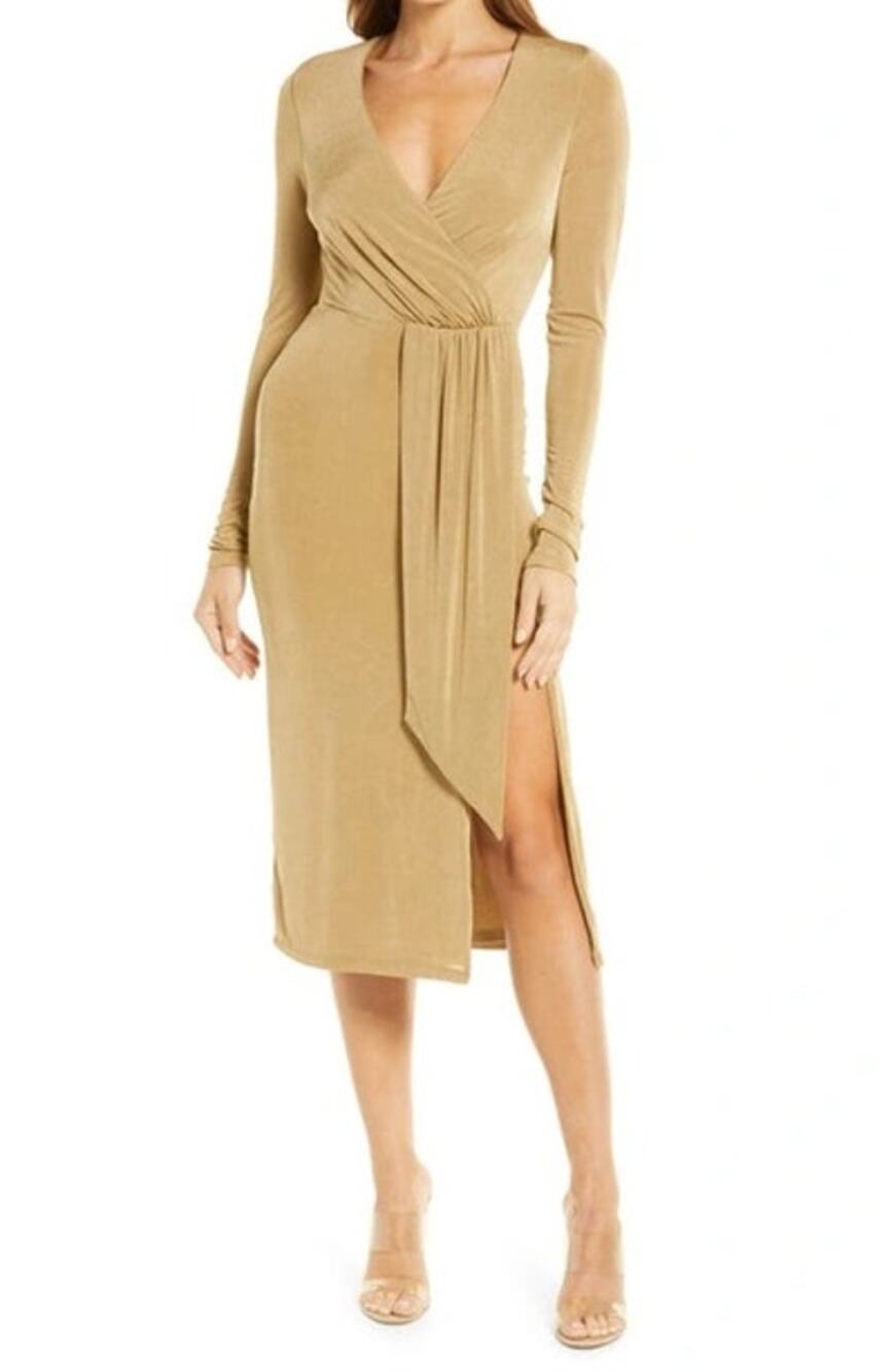 NWT Good American Shimmer Faux Wrap Midi Dress Pale Gold XL